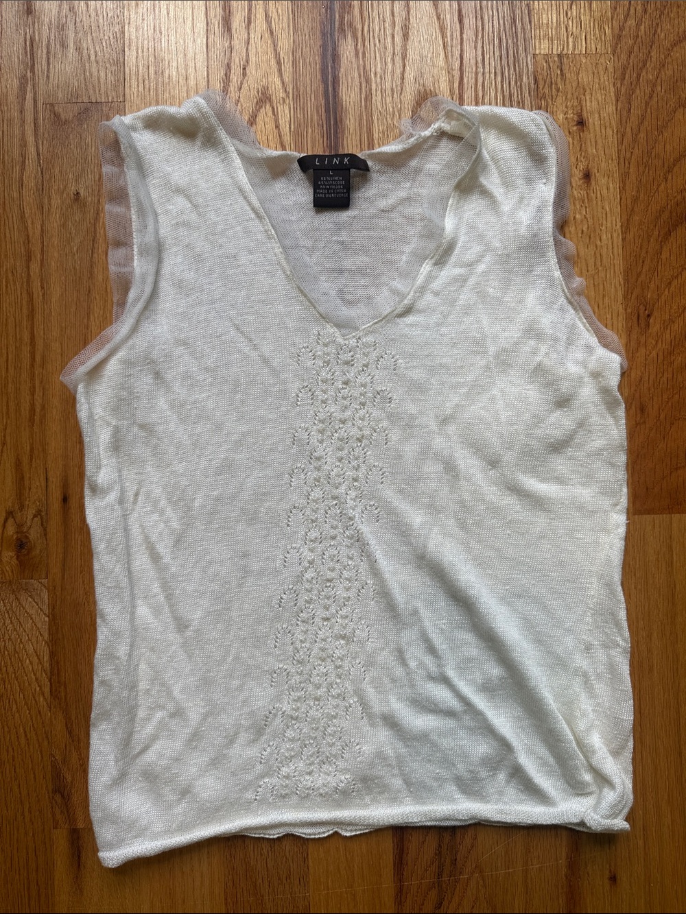 LINK linen blend beaded sleeveless blouse